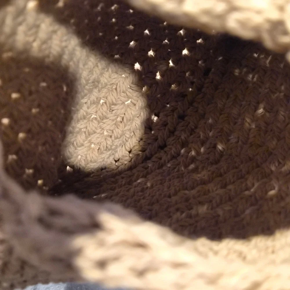 Handmade Crochet Teardrop Wall Hanging Basket Tan Boho Kitchen Storage Small